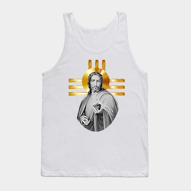 Jesus with the golden cross and his heart on fire with love Tank Top by Marccelus